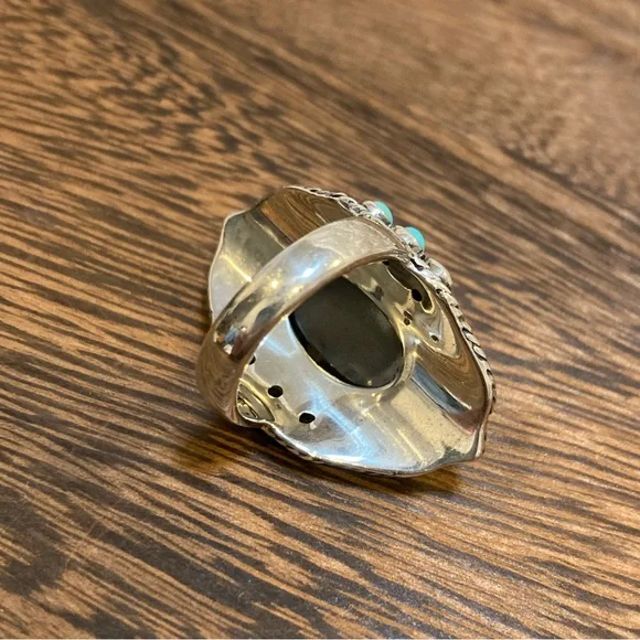 Set Turquoise and Hematine Statement Ring and Pendant Sterling Silver - Picture 9 of 15